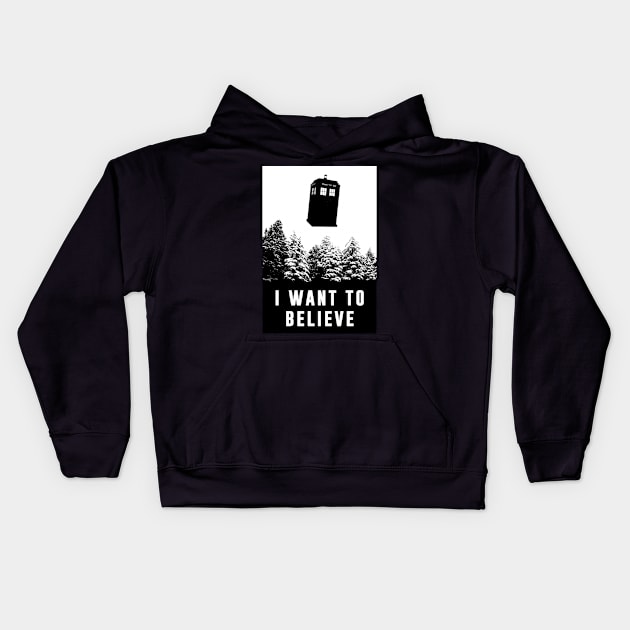 I Want to Believe; Tardis Kids Hoodie by Meca-artwork